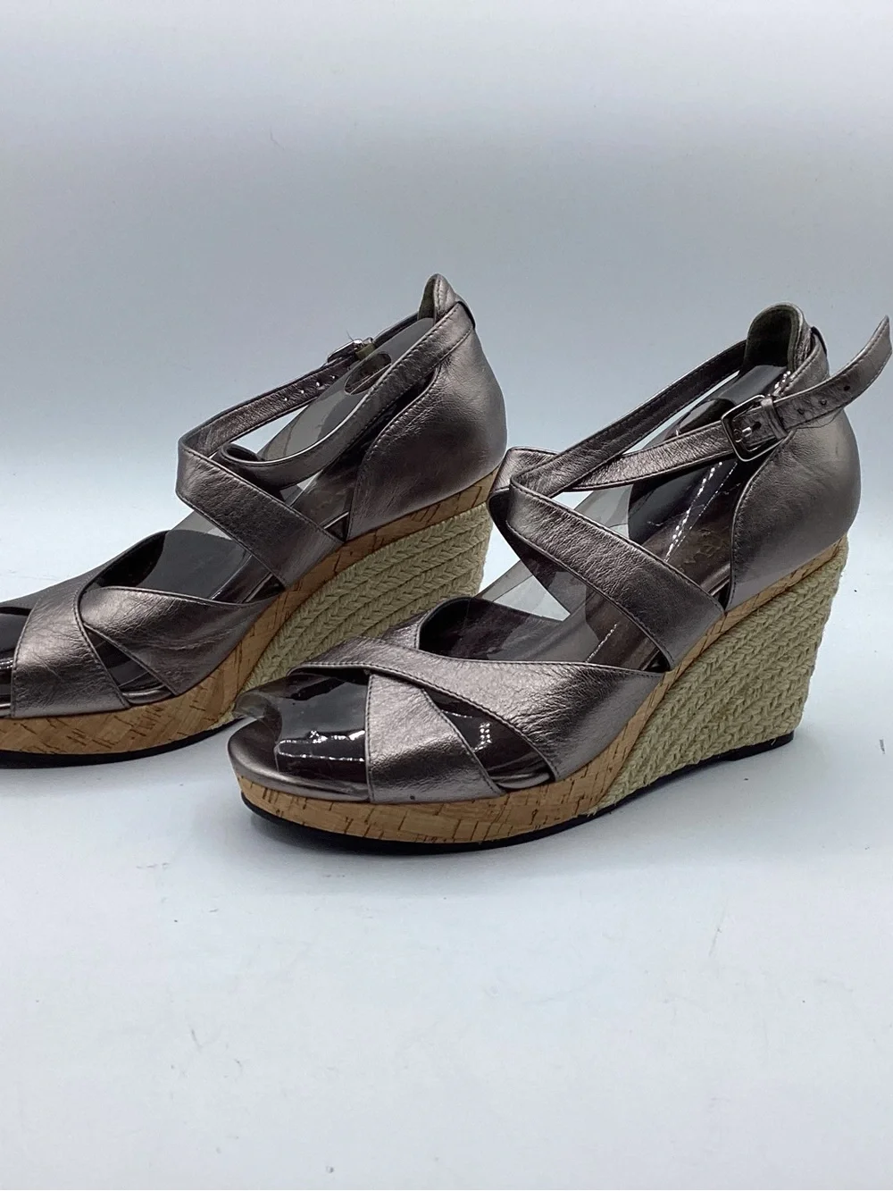 Cole Haan Marisa Gunsmoke Pewter Leather Cork Platform Sandals Women’s Size 7B